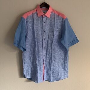 GANT 100% Linen Shirt Short Sleeve Men’s Light Red Blue Floral Print Size Large